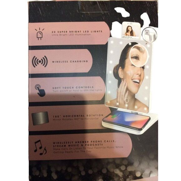 Hollywood By Vivitar LED Vanity Mirror With Bluetooth Speaker And Wireless Charg - Picture 2 of 3